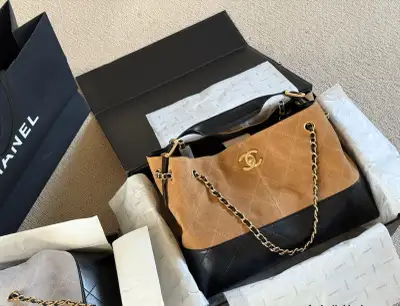 Chanel Beige Black Suede Leather Métiers d’Art Shopping Bag Tote, View more