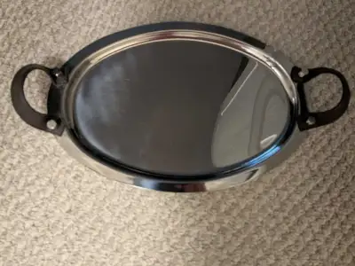 Hand made Tray stainless steel with leather handles, View more
