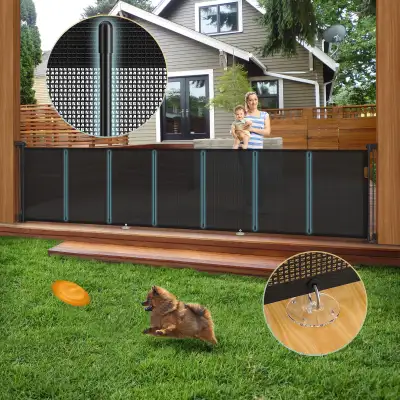 140'' Retractable Baby Dog Gate Extra Wide - 33”H - Black- 139”w, View more