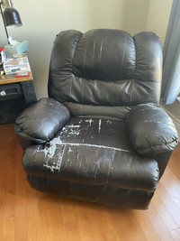 Super comfortable fake leather recliner
