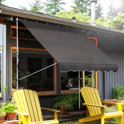 6.6'x5' Manual Retractable Patio Awning, Grey Color, View more