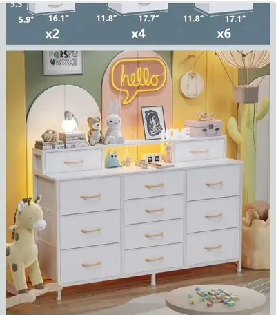 Furnulem White Dresser with LED Lharging, View more