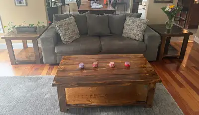 Beautiful, rustic, handcrafted set of coffee and end tables, View more