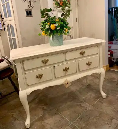 Creamy White Distressed Console/Entrance Table, View more
