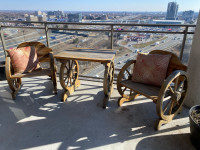 Wagon Wheel Table and 2 Chairs 