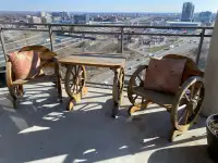 Wagon Wheel Table and 2 Chairs 