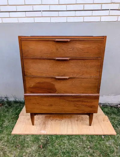Mid Century Walnut Tallboy Dresser , View more