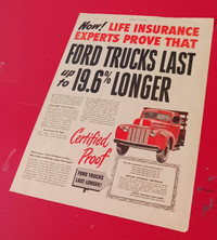 1947 FORD TRUCKS LAST LONGER VINTAGE ORIGINAL AD - CLASSIC 40S