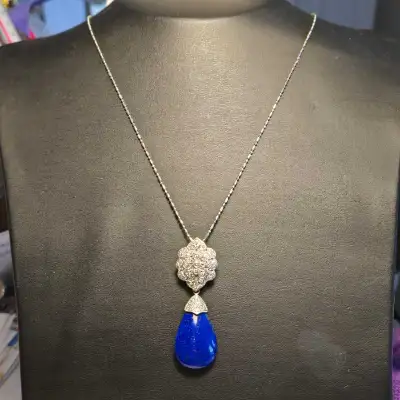Authentic Lapis Lazuli and Diamond Cluster Necklace, View more