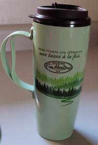 Tim Hortons Tall Green Insulated Coffee Travel Mug Cup w/ Trees
