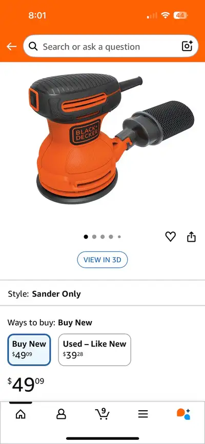 black and Decker 5 in orbit sander, View more