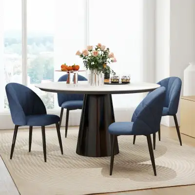 Modern heavy duty blue upholstered Dining Chair, flower shape, View more