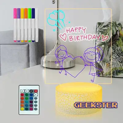 Creative Vision LED Night Light Message Board – 16 Colour Smart Touch Crackled Base with USB Interfa...