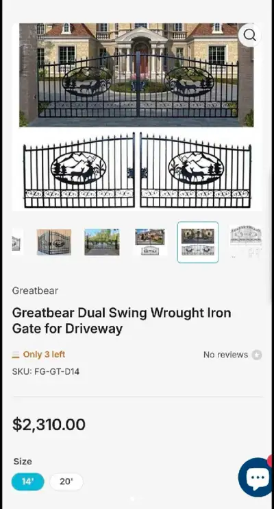 New Greatbear 14' Bi-Parting Wrought Iron Gate with Deer Design, View more