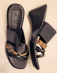 Italian Shoe Makers Leopard print wedge sandals size 8