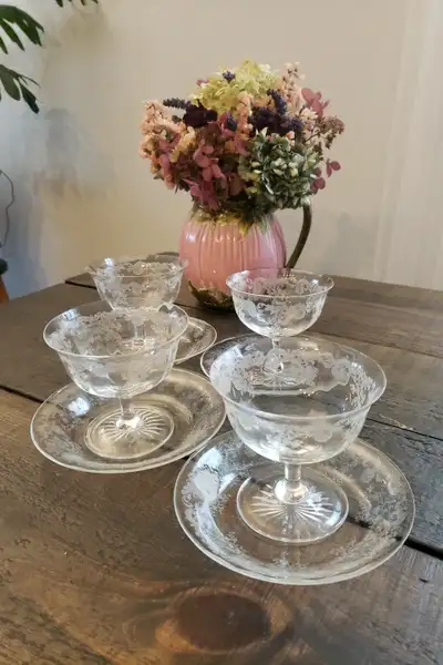 Vintage set of 3 Bohemia "Qeens lace" sherbet glasses., View more