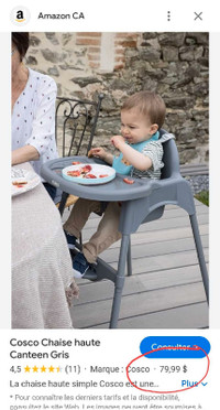Chaise Cosco Haute à manger pour bébé 