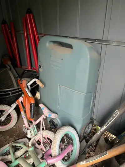 RV sewer tote with 2 drain hoses.