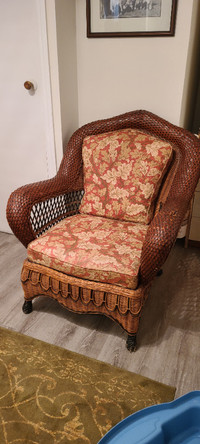 Rattan and wicker chair ottoman and throw cushion