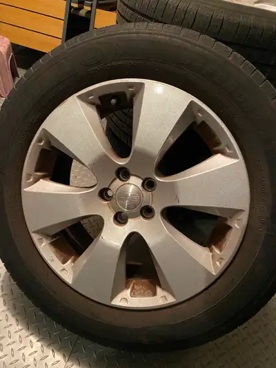 5x100 Subaru Alloy OEM rims 225/60r17 Michelin All Season Defender XT - used as Summer tires only -...