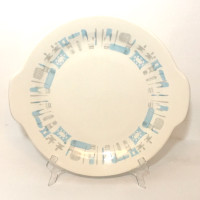 Vintage 50s Blue Heaven-pattern handled cake plate 
