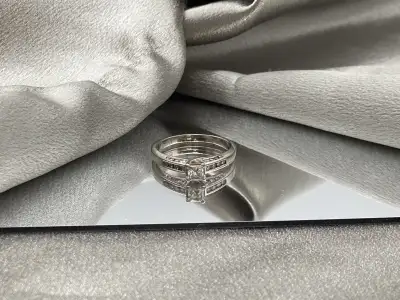 18K White Gold Princess Cut 0.62ct. Diamond Engagement Ring, View more