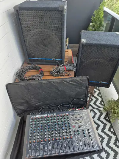 Yorkville Audiopro 1212 mixer and 2 speakers, View more