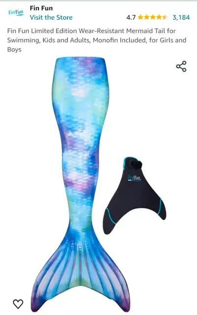 Fin fun mermaid tail. Used for 1 season, in like new condition. Purchased for $100+ tax Size 10 girl...