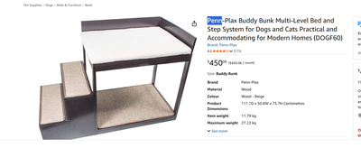 Details Condition New Penn-Plax Buddy Bunk Multi-Level Bed and Step System for Dogs and Cats Practic...