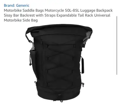 Motorbike Saddle Bags Motorcycle 50L-85L Luggage Backpack Sissy Bar Backrest with Straps Expandable...