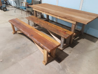 harvest table and 2 benches