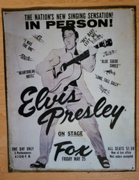 Vintage 1956 Elvis Presley Detroit Concert Fox Metal Poster Sign