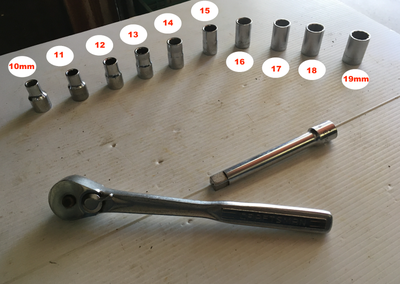 1/2" Drive Ratchet and Metric Sockets ☞ Craftsman 1/2" drive ratchet ☞ 5" extension ☞ 10 mm to 19 mm...