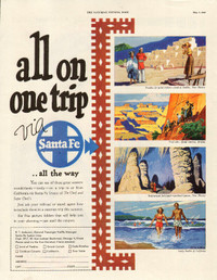 1949 large magazine ad for Santa Fe Railway