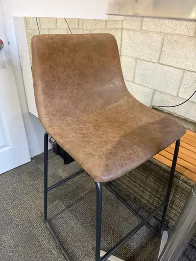 Brown Faux Leather Bar Stool and Round Metal Table, View more