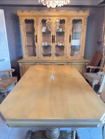 French Provincial Antique Oak Dining Set, View more