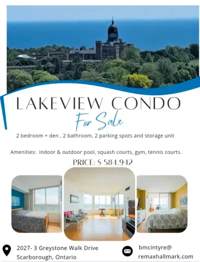 Welcome to this beautiful Lakeview Condo, featuring 2 bedrooms plus a den, 2 bathrooms, 2 parking sp...
