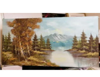 Original signed l980's Bob Ross style  landscape oil painting