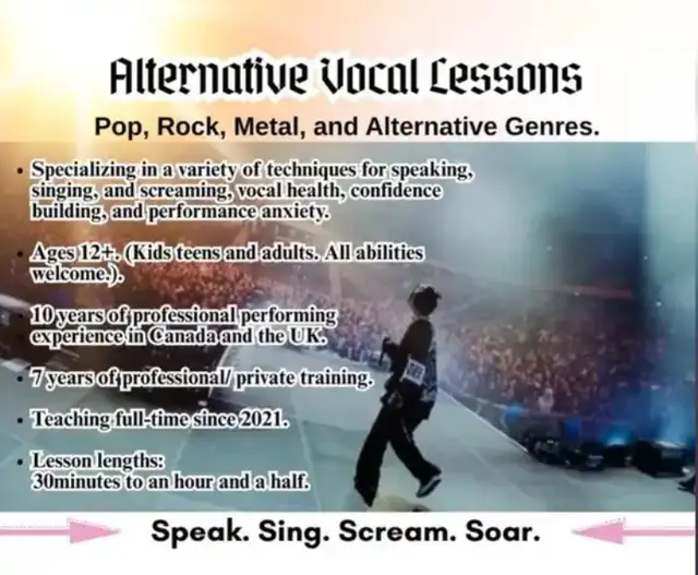 Vocal Lessons. (Pop, Rock, Metal, and Alternative Genres.).