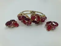 Bracelet JULIANA rouge pierres du Rhin et boucles d'oreilles