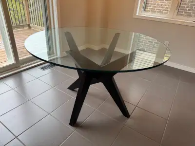 Modern Round Glass Cross Pedestal Table - Design Within Reach (D, View more