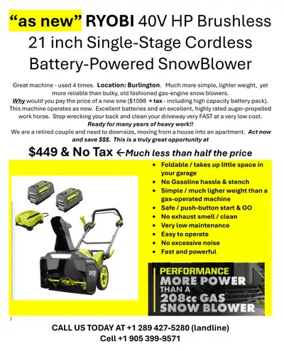 21" Battery Snow Blower - less than half the price, View more