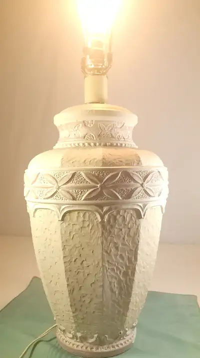 1962 Textured Chalkware Table Lamp - 29" Tall - Floral Relief, View more