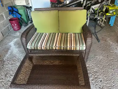 Wicker Outdoor Loveseat and Coffee Table, View more