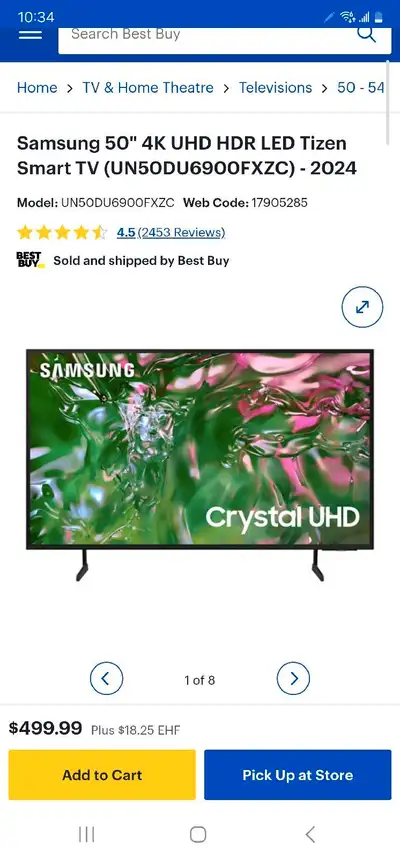 50" SAMSUNG 4K CRYSTAL UHD SMART TV , View more