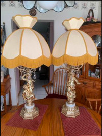 Lowest Price Beautiful Pair of Rare Vintage Cherub Lamps