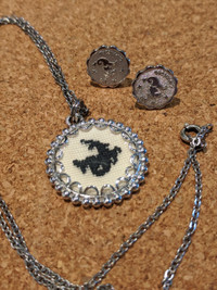 vintage petit-point capricorn necklace and earrings