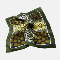 Animal print neck square satin green scarf