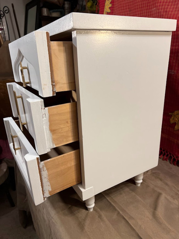 SINGLE Mid-Century White Nightstand- 3-Drawer, Wood- $125 FIRM in Other Tables in Mississauga / Peel Region - Image 3