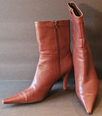 Nine West Red Brown Leather Usero High Heel Mid Calf Boot Sz9.5M
